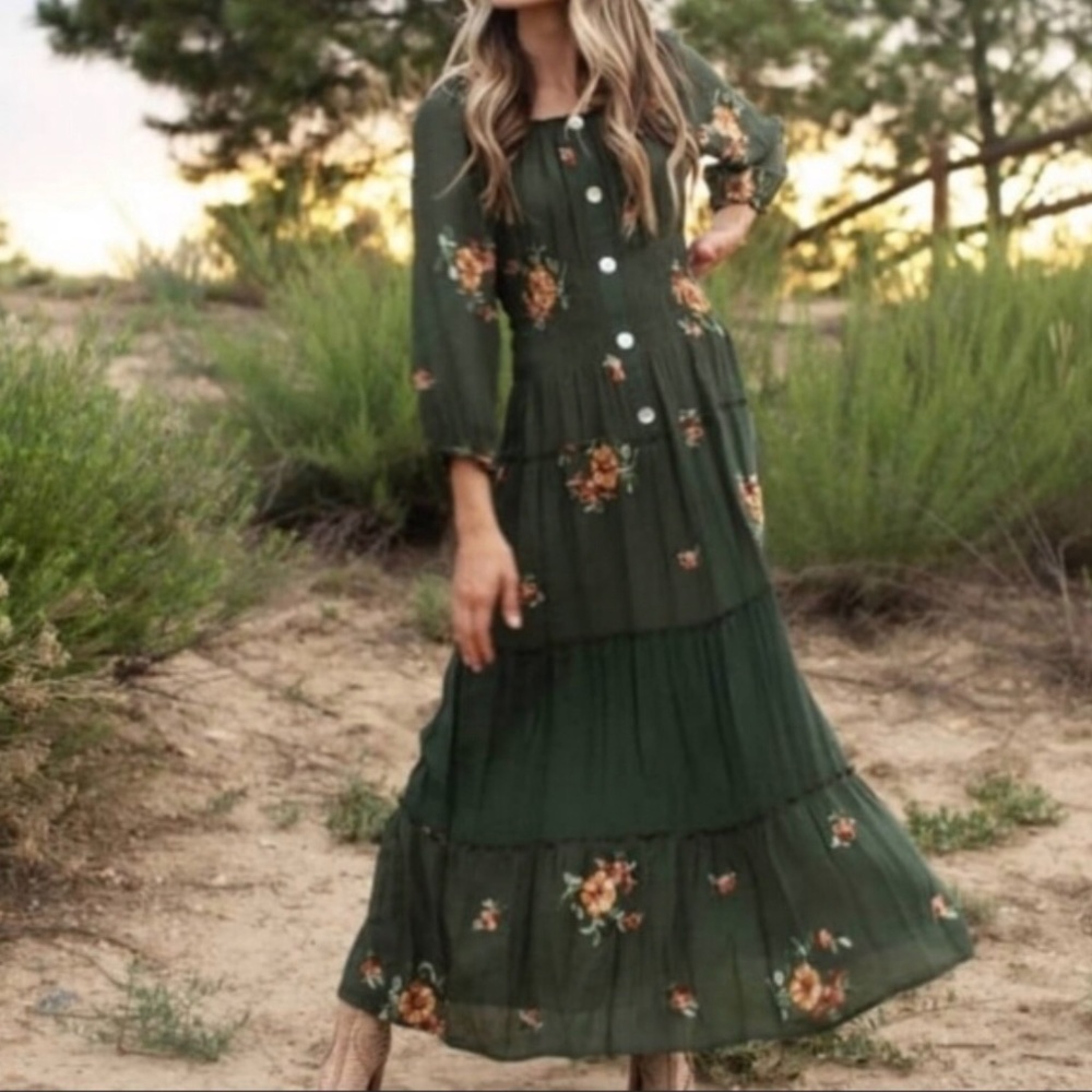 Anthropologie Embroidered Long Boho Maxi Dress XL